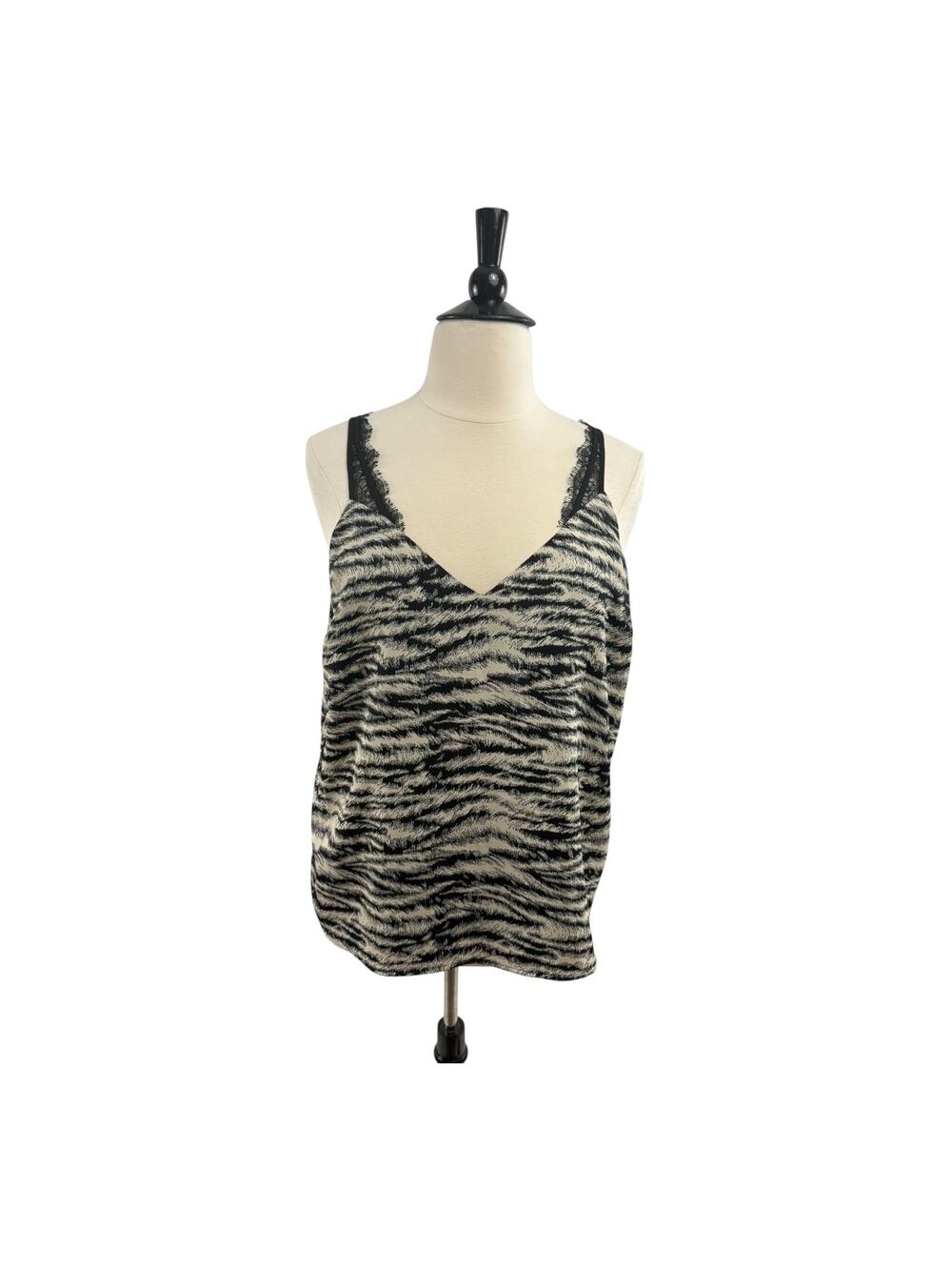 Tan Zebra Tank with Eyelash Lace Straps, Size 1X